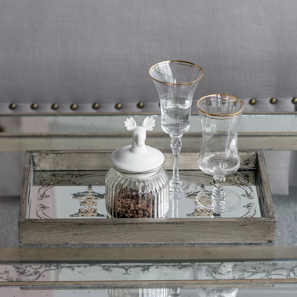 A&B Home Greta Rectangular Glass & Wood 2-Piece Tray Set - Image 2