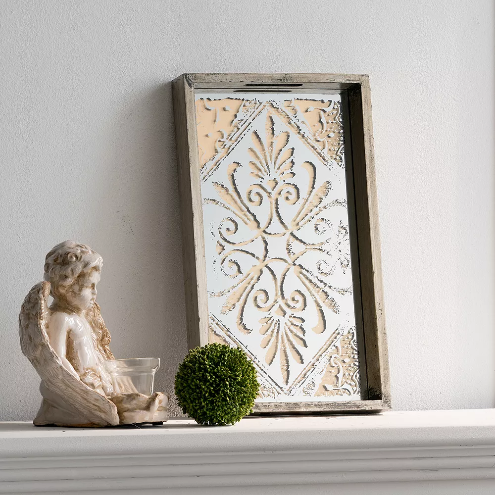 A&B Home Greta Rectangular Glass & Wood 2-Piece Tray Set - Image 3