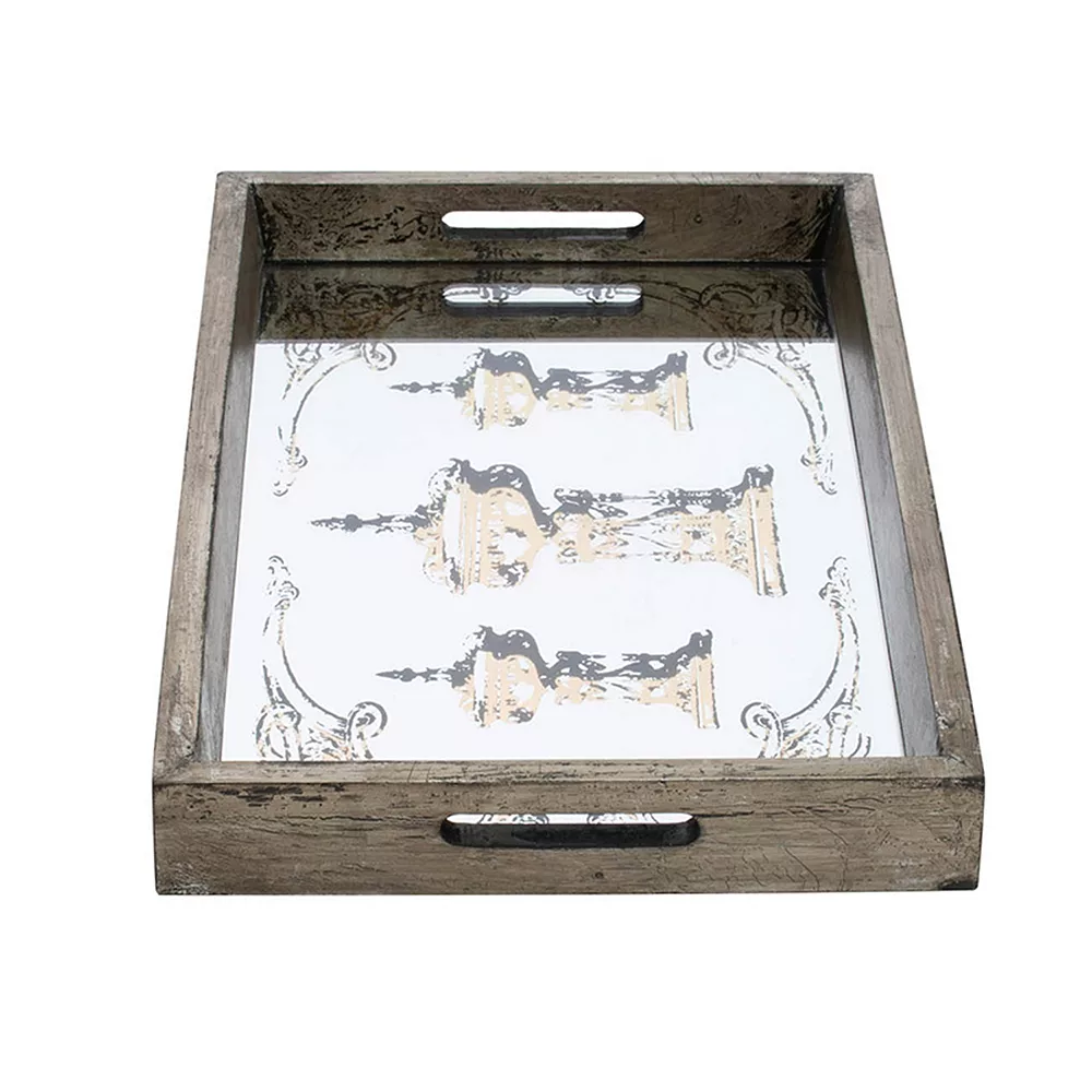 A&B Home Greta Rectangular Glass & Wood 2-Piece Tray Set - Image 5