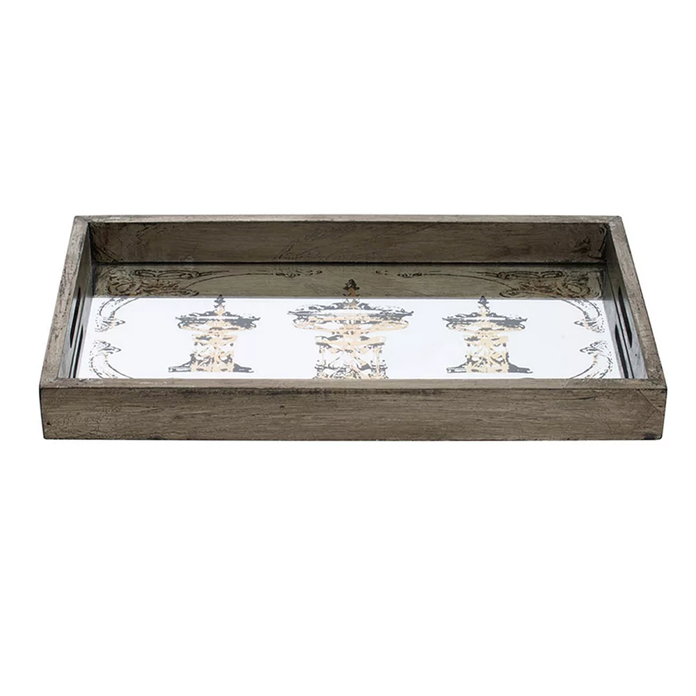 A&B Home Greta Rectangular Glass & Wood 2-Piece Tray Set - Image 6