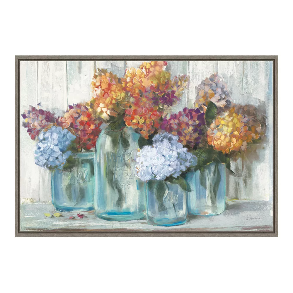 Amanti Art 'Fall Hydrangeas In Glass Jar' Framed Canvas Wall Art