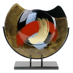 Jasmine Art Glass Butterfly Round Vase With Stand