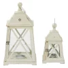 Stella & Eve Trapezoid White Wood & Glass Lantern 2-piece Set