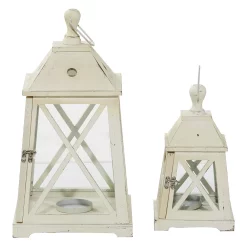 Stella & Eve Trapezoid White Wood & Glass Lantern 2-piece Set