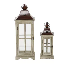 Stella & Eve Large Coastal Wood & Glass Lantern 2-piece Set