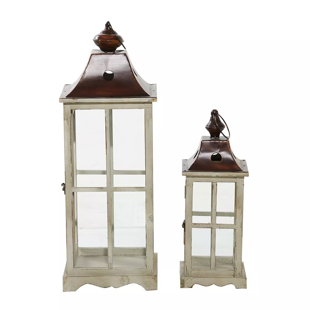 Stella & Eve Large Coastal Wood & Glass Lantern 2-piece Set - Image 4