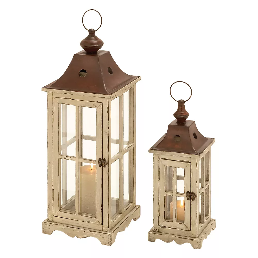 Stella & Eve Large Coastal Wood & Glass Lantern 2-piece Set - Image 5