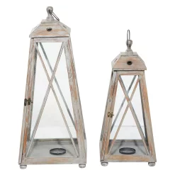 Stella & Eve Tall Distressed Wood & White Finished Glass Lantern 2-piece Set