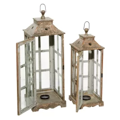Stella & Eve Tall Distressed Wood Finished Glass Lantern 2-piece Set