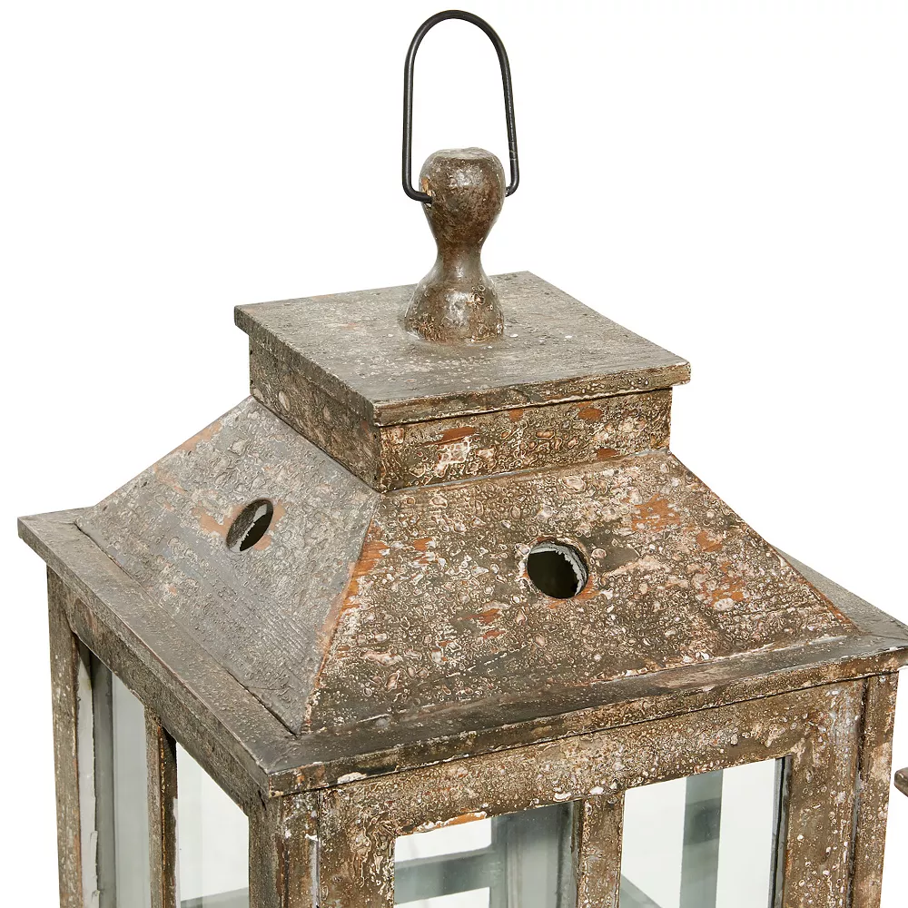 Stella & Eve Tall Distressed Wood Finished Glass Lantern 2-piece Set - Image 4