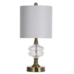 Unbranded Traditional Satin Brass Table Lamp With Clear Glass Fluted Body