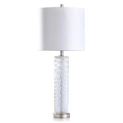 Unbranded Diamond Textured Glass Table Lamp With Brushed Steel Base