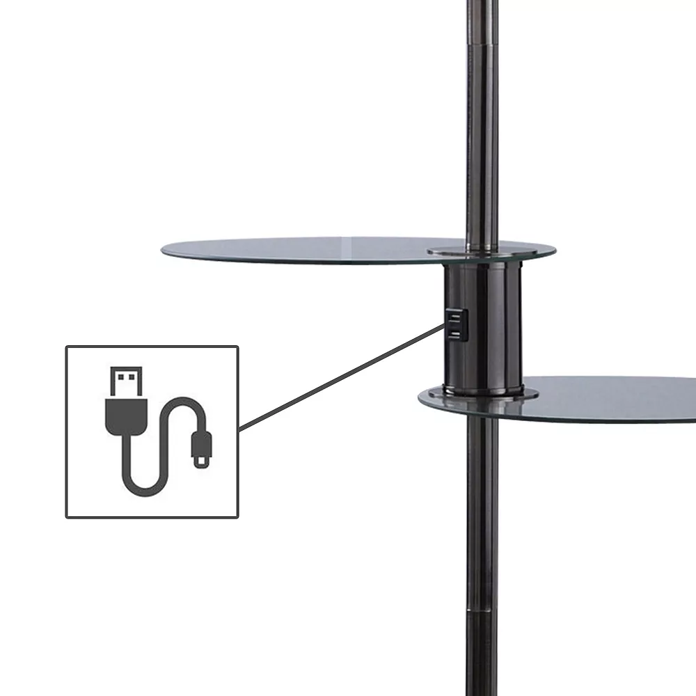 Unbranded Floor Lamp With 2 Tier Convenient Swivel Glass Tables - Image 2