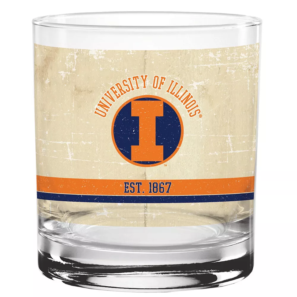 Illinois Fighting Illini 14oz. Vintage Retro Rocks Glass