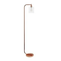 Simple Designs Antique Style Industrial Iron Lantern Floor Lamp With Glass Shade, Rose Gold
