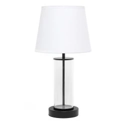 Simple Designs Encased Metal And Clear Glass Table Lamp - White On Black