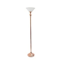 All The Rages Lalia Home Classic 1 Light Torchiere Floor Lamp With Marbleized Glass Shade, Rose Gold