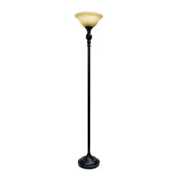 All The Rages Lalia Home Classic 1 Light Torchiere Floor Lamp With Marbleized Glass Shade, Restoration Bronze