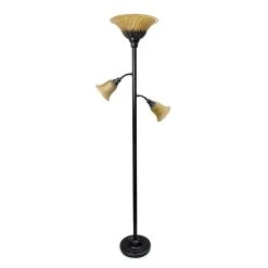 All The Rages Lalia Home Torchiere Floor Lamp With 2 Reading Lights And Scalloped Glass Shades, Restoration Bronze