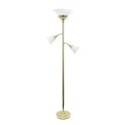 All The Rages Lalia Home Torchiere Floor Lamp With 2 Reading Lights And Scalloped Glass Shades, Gold