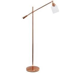 All The Rages Lalia Home Swing Arm Floor Lamp With Clear Glass Cylindrical Shade, Rose Gold