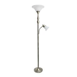 All The Rages Lalia Home Torchiere Floor Lamp With Reading Light And Marble Glass Shades, Antique Brass