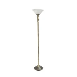 All The Rages Lalia Home Classic 1 Light Torchiere Floor Lamp With Marbleized Glass Shade, Antique Brass