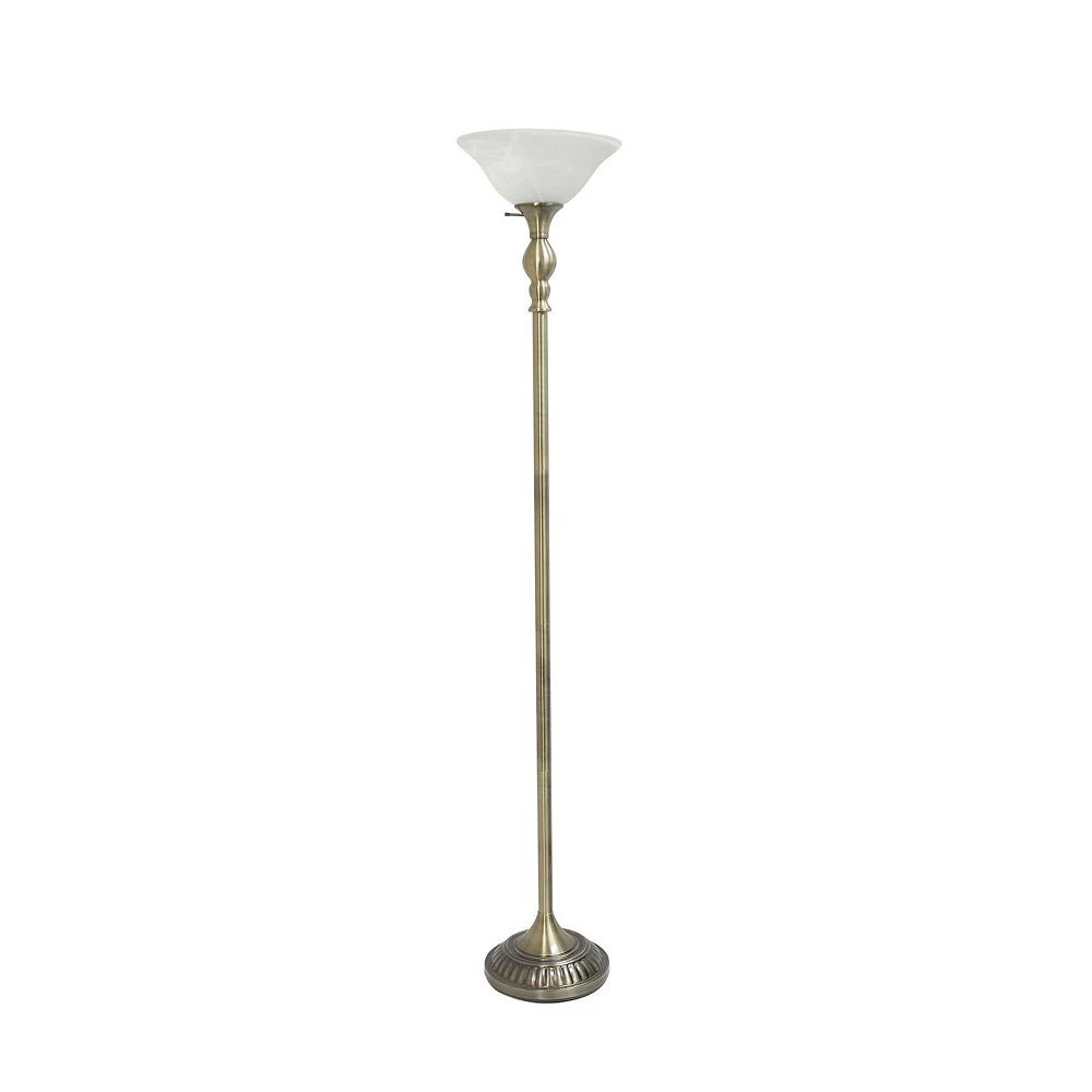 All The Rages Lalia Home Classic 1 Light Torchiere Floor Lamp With Marbleized Glass Shade, Antique Brass