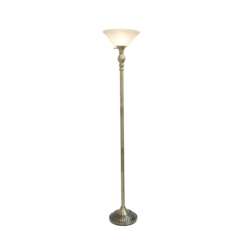 All The Rages Lalia Home Classic 1 Light Torchiere Floor Lamp With Marbleized Glass Shade, Antique Brass - Image 2