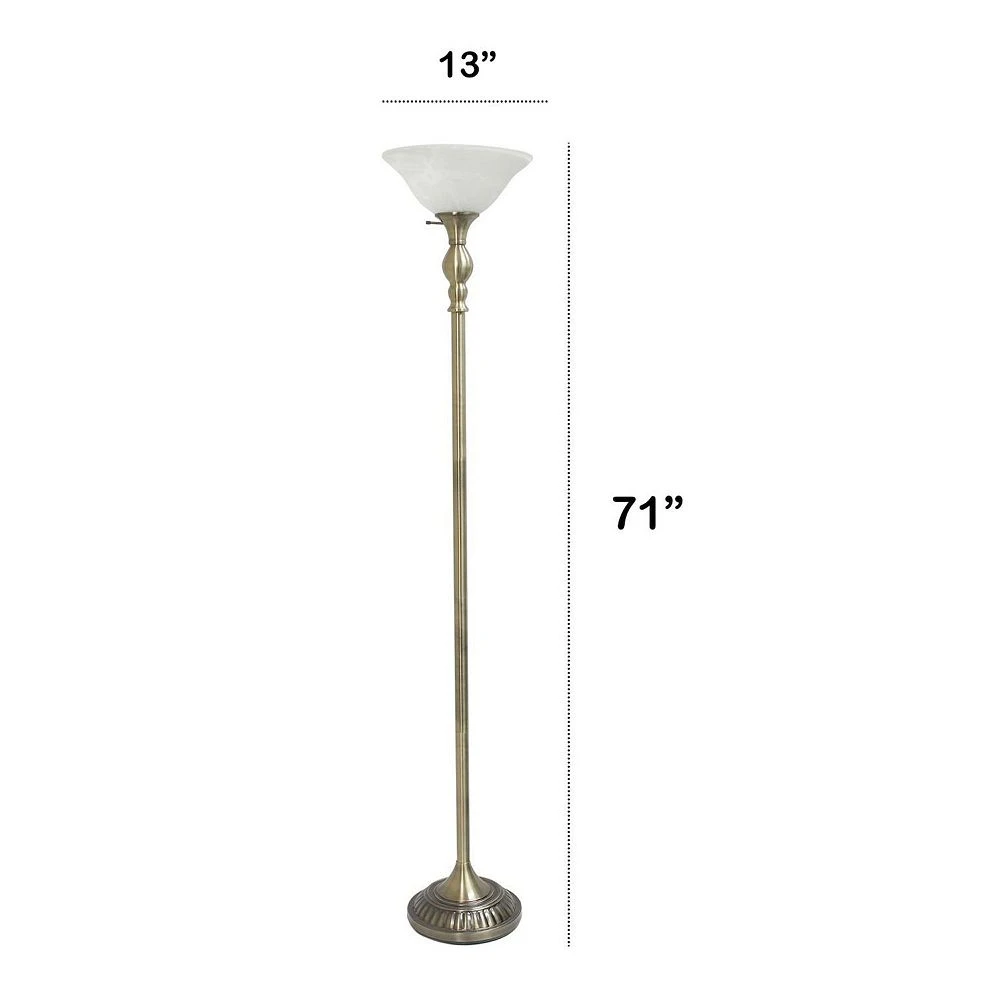 All The Rages Lalia Home Classic 1 Light Torchiere Floor Lamp With Marbleized Glass Shade, Antique Brass - Image 3