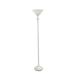 All The Rages Lalia Home Classic 1 Light Torchiere Floor Lamp With Marbleized Glass Shade, White