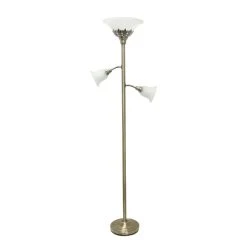 All The Rages Lalia Home Torchiere Floor Lamp With 2 Reading Lights And Scalloped Glass Shades, Antique Brass