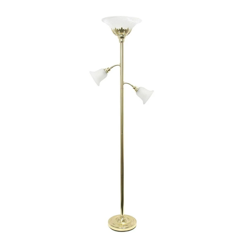 Elegant Designs 3 Light Floor Lamp With Scalloped Glass Shades, Gold