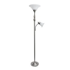 All The Rages Lalia Home Torchiere Floor Lamp With Reading Light And Marble Glass Shades, Brushed Nickel