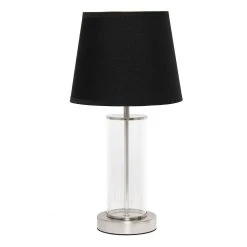 Simple Designs Encased Metal And Clear Glass Table Lamp - Brushed Nickel And Black