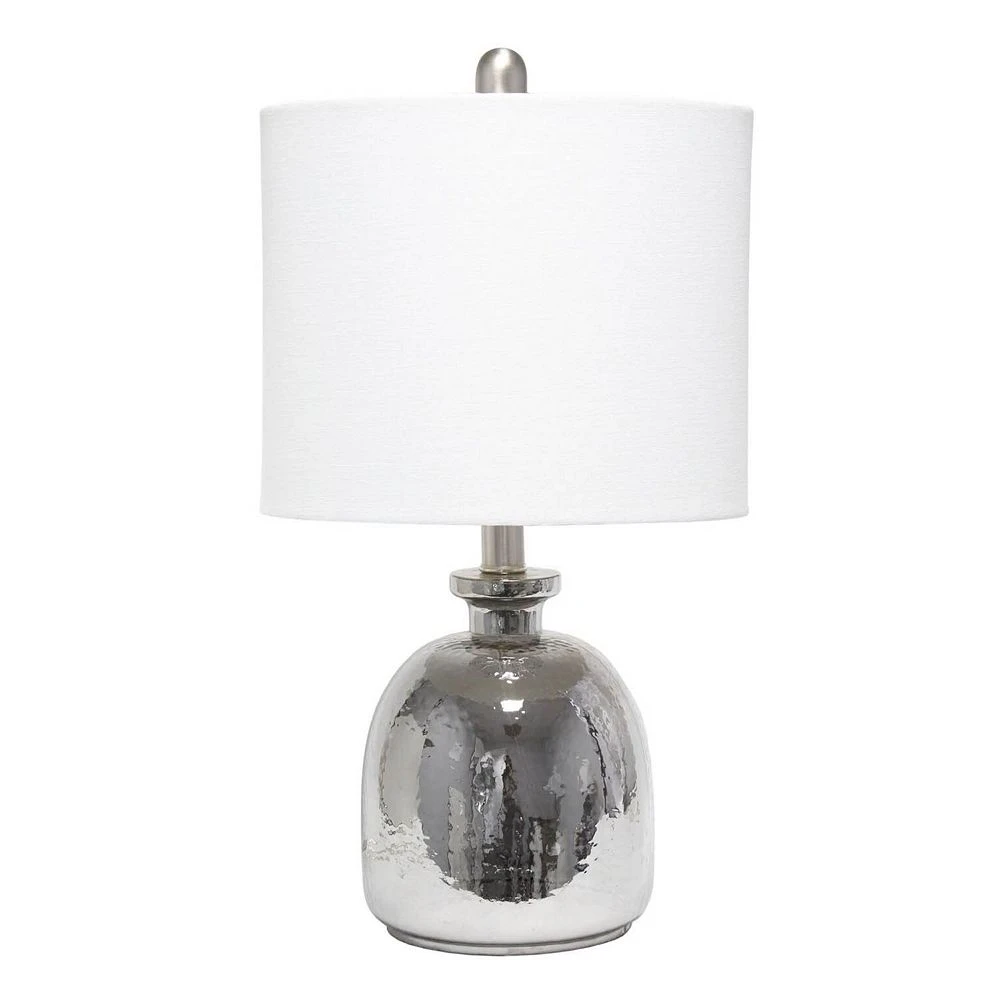 Elegant Designs Silvery Glass Table Lamp With White Shade