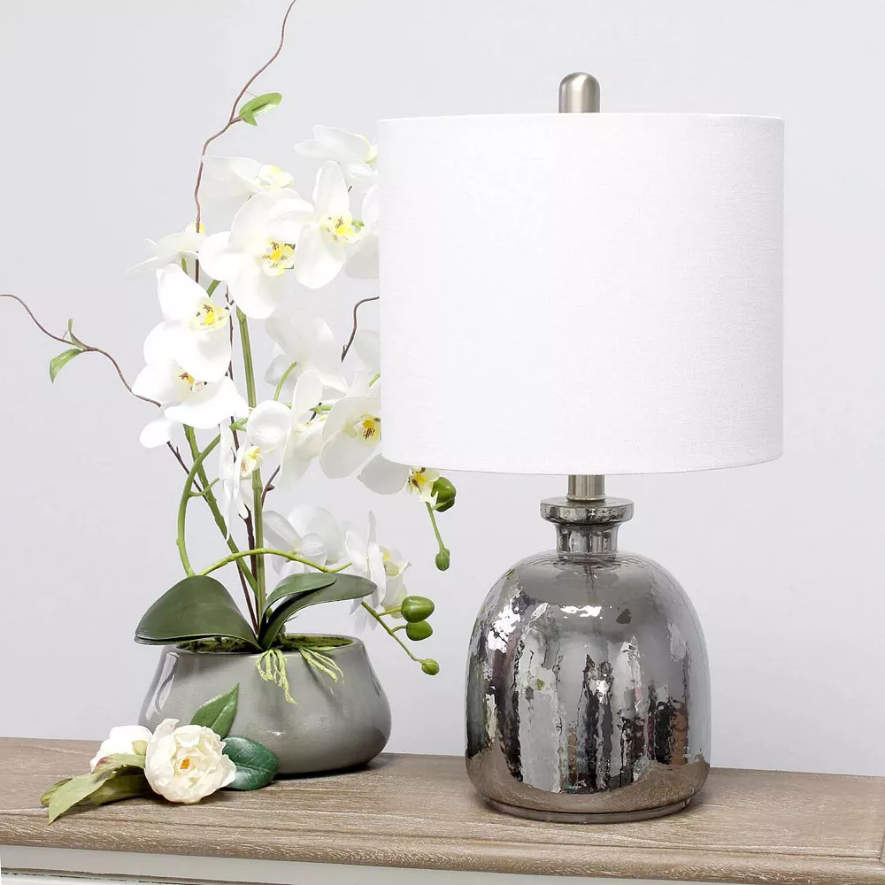 Elegant Designs Silvery Glass Table Lamp With White Shade - Image 3