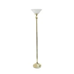 All The Rages Lalia Home Classic 1 Light Torchiere Floor Lamp With Marbleized Glass Shade, Gold