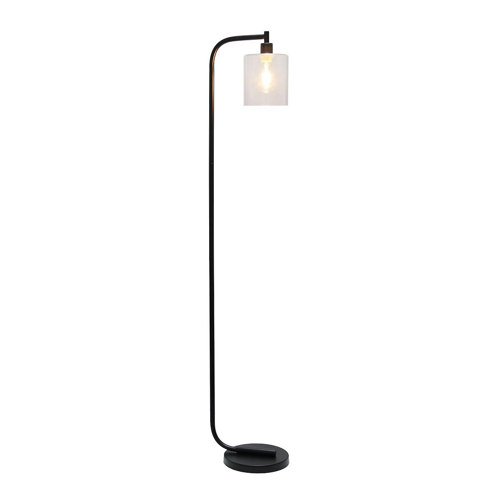 Simple Designs Antique Style Industrial Iron Lantern Floor Lamp With Glass Shade, Black - Image 2