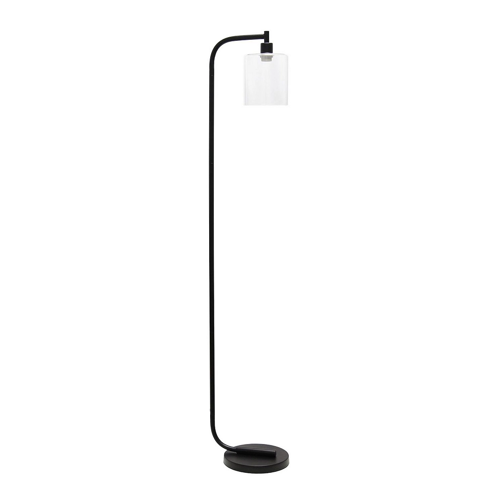 Simple Designs Antique Style Industrial Iron Lantern Floor Lamp With Glass Shade, Black - Image 3