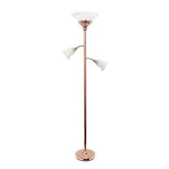 All The Rages Lalia Home Torchiere Floor Lamp With 2 Reading Lights And Scalloped Glass Shades, Rose Gold