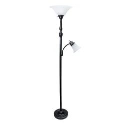 All The Rages Lalia Home Torchiere Floor Lamp With Reading Light And Marble Glass Shades, Restoration Bronze