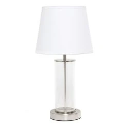 Simple Designs Encased Metal And Clear Glass Table Lamp - Brushed Nickel And White
