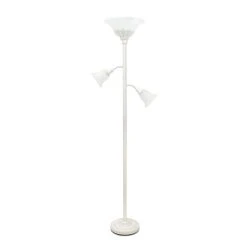 All The Rages Lalia Home Torchiere Floor Lamp With 2 Reading Lights And Scalloped Glass Shades, White