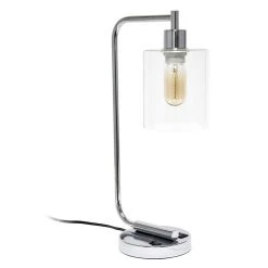 All The Rages Lalia Home Modern Iron Desk Lamp With USB Port And Glass Shade - Chrome