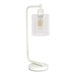 All The Rages Lalia Home Modern Iron Desk Lamp With Glass Shade, White