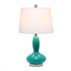 All The Rages Lalia Home Glass Dollop Table Lamp With White Fabric Shade, Teal