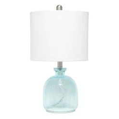 All The Rages Lalia Home Clear Blue Hammered Glass Jar Table Lamp With White Linen Shade