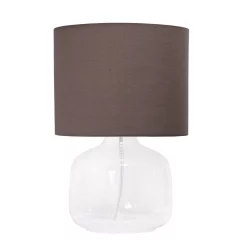 Simple Designs Glass Table Lamp With Fabric Shade, Clear With Gray Shade