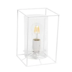 All The Rages Lalia Home White Framed Table Lamp With Clear Cylinder Glass Shade, Small